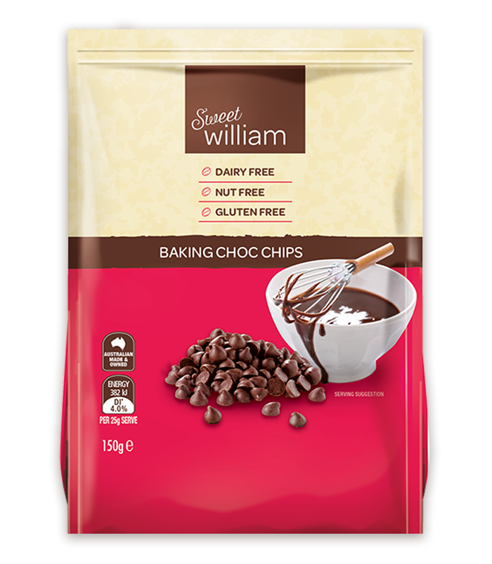 SWEET WILLIAM BAKING CHOC CHIPS (DAIRY FREE) 150G