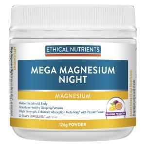 ETHICAL NUTRIENTS  MEGA MAGNESIUM NIGHT POWDER MANGO  PASSION 126G