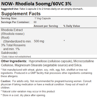 NOW RHODIOLA 500MG EXTRACT 3% 60 V/CAPS
