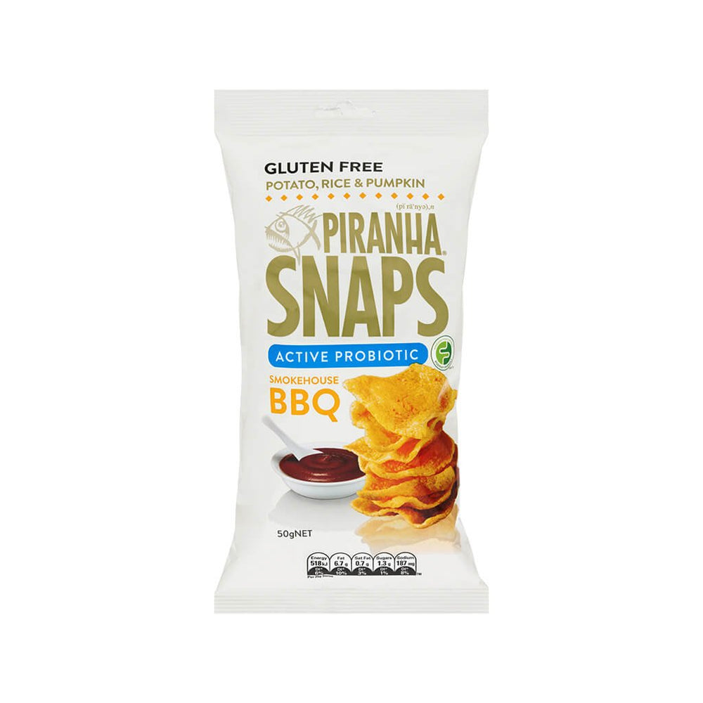 PIRANHA SNAPS PROBIOTIC CHIPS SMOKEHOUSE BBQ 50G