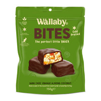 WALLABY BITES DARK CHOCOLATE ORANGE ALMOND 150GM
