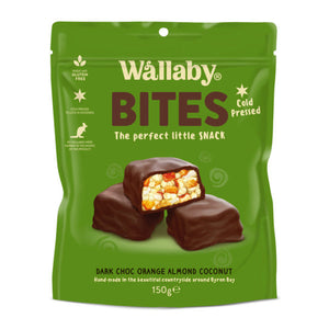 WALLABY BITES DARK CHOCOLATE ORANGE ALMOND 150GM
