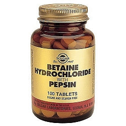 SOLGAR BETAINE HYDROCHLORIDE WITH PEPSIN 100 TABS